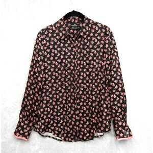 Scotch & Soda Shirt Womens XS Black Pink Floral Pamour Toujours Long Sleeve